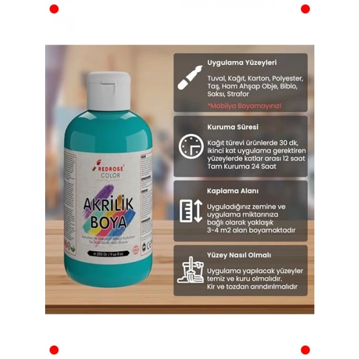 Turkuaz Akrilik Boya - Sanatsal Yaratımlar İçin (250 gr)