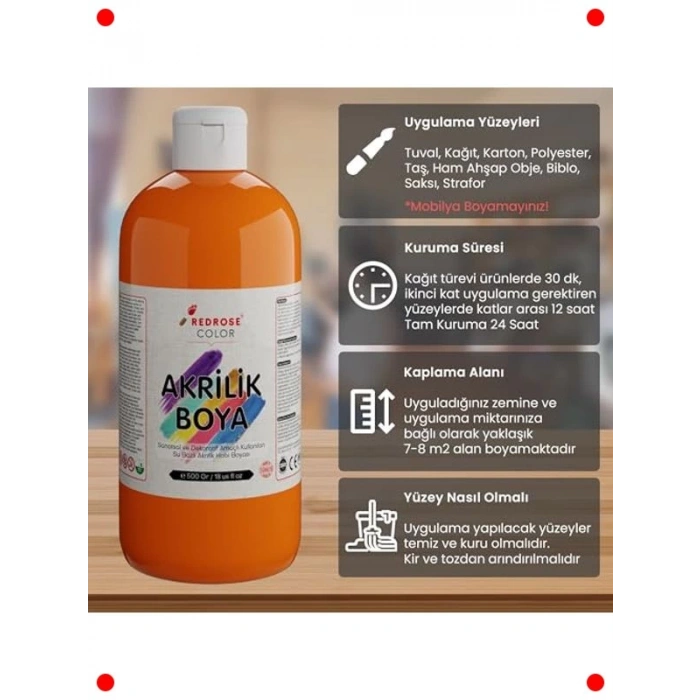 Turuncu Akrilik Boya (500 gr) - Canlı Sanat Malzemesi