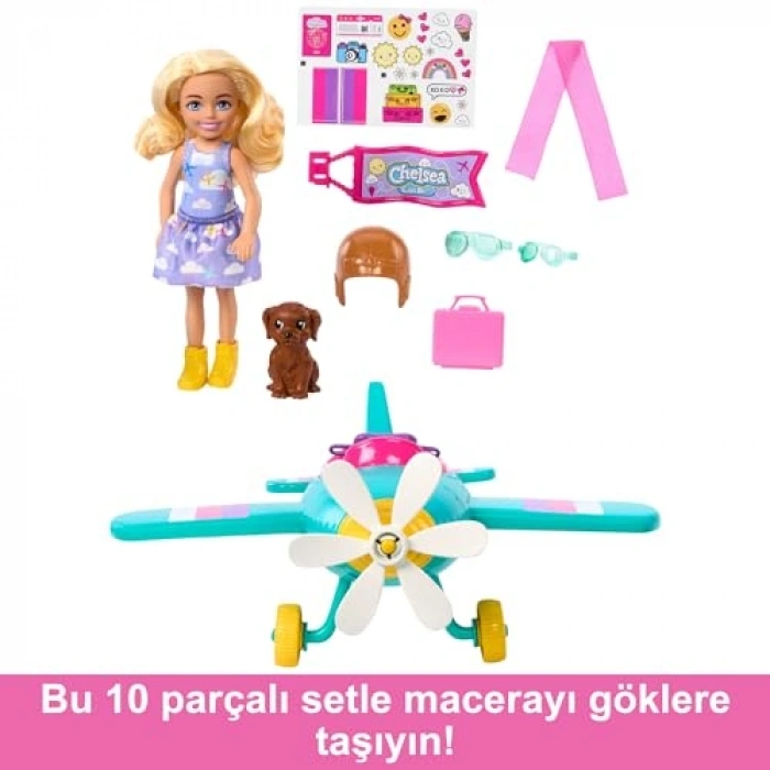 Uçak Oyun Seti ile Barbie Bebek, 7 Aksesuar Dahil