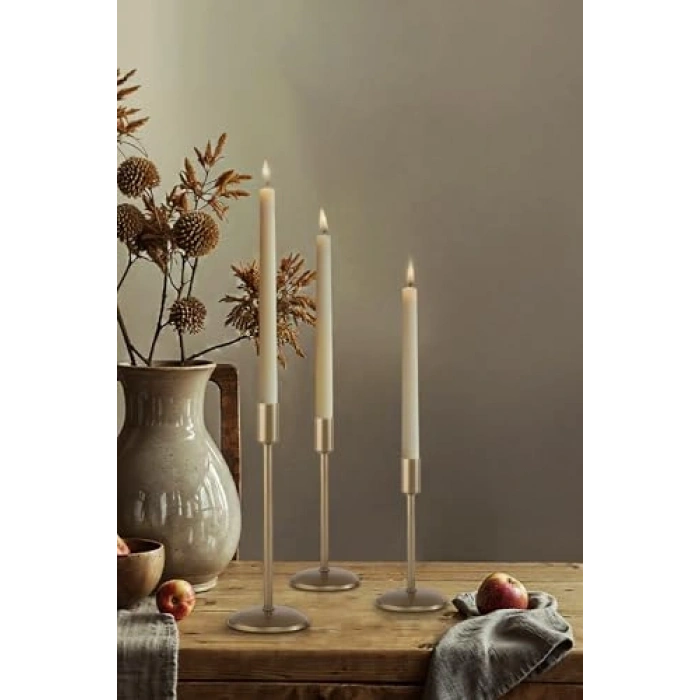 Üçlü eskitme şamdan mumluk, paslanmaz malzeme, dekoratif ev aksesuarı