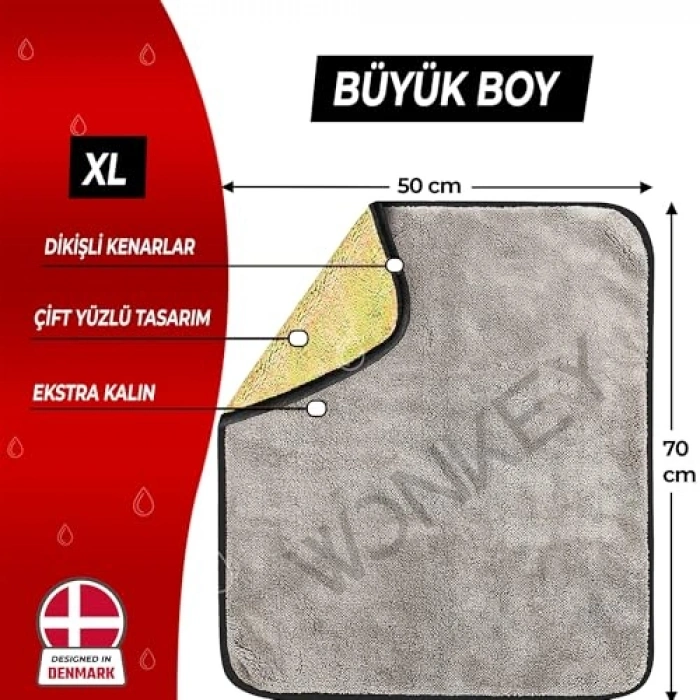 Ultra Kalın Krofiber Araç Yıkama Havlusu, 70x50 cm, Çift Katlı