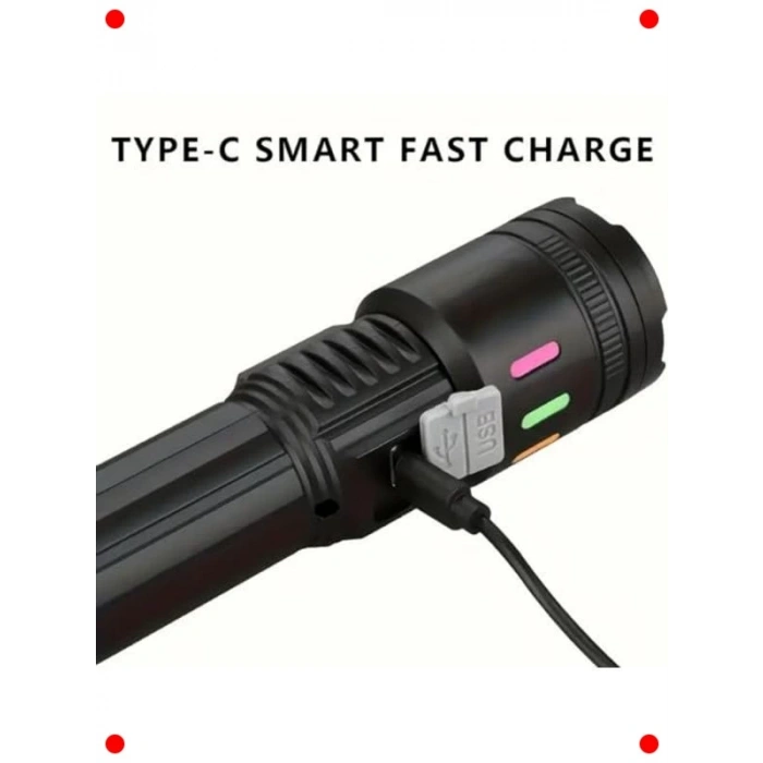 Ultra Parlak USB Şarjlı LED El Feneri, Zoomlu