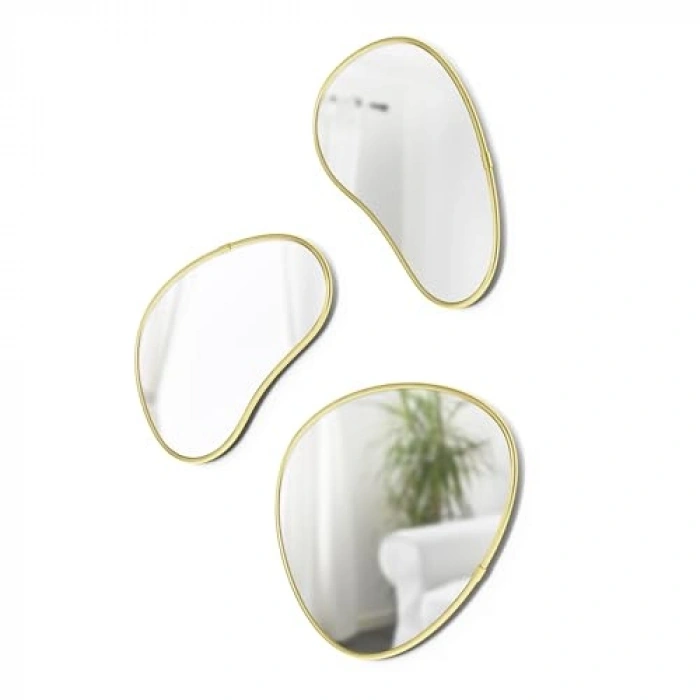 Umbra Hubba Pebble Duvar Montaj Aynaları, 3lü Set, Pirinç