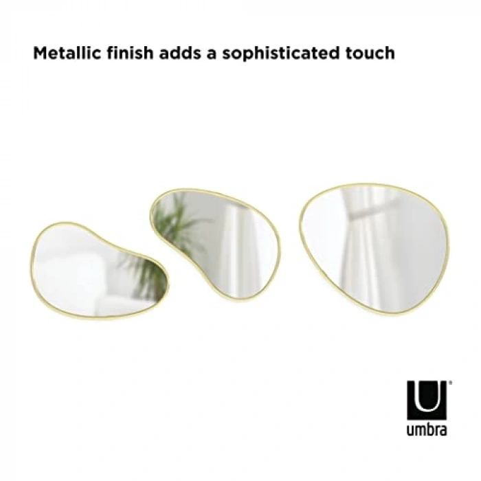 Umbra Hubba Pebble Duvar Montaj Aynaları, 3lü Set, Pirinç