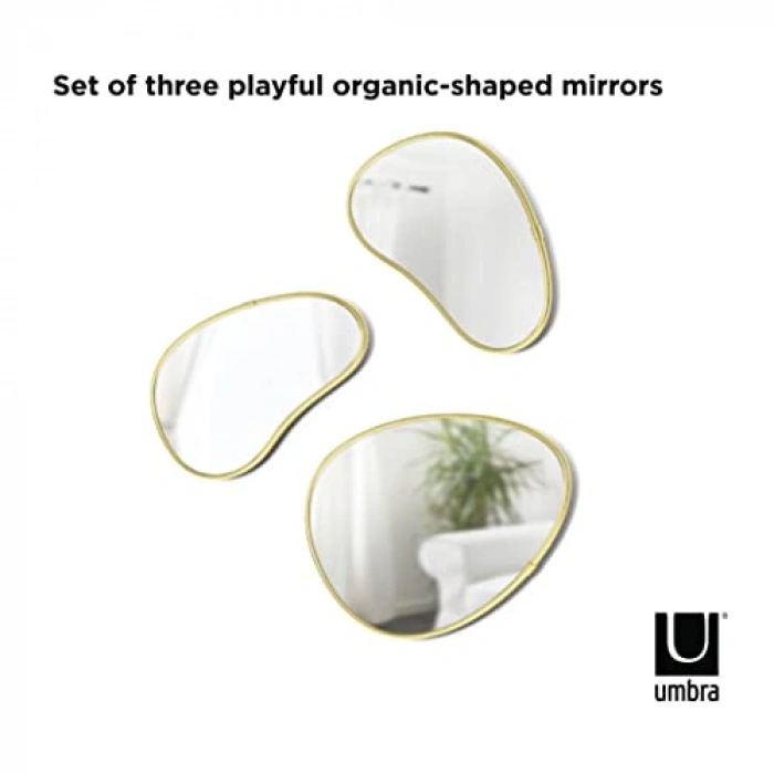 Umbra Hubba Pebble Duvar Montaj Aynaları, 3lü Set, Pirinç