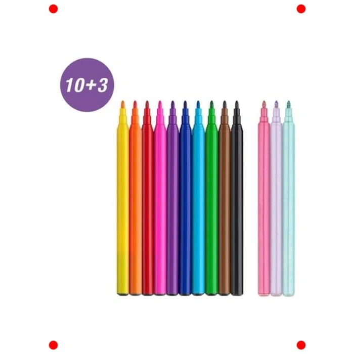 Unicorn Temalı Keçeli Kalem Seti - 10 Renk, 3 Parıltılı