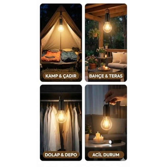 USB ile Şarj Edilebilir LED Ampul - 3 Kademeli Işık Seçeneği