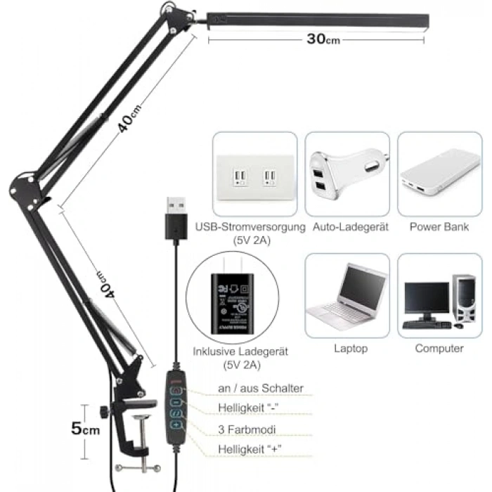USB Kablolu Led Masa Lambası, Klasik ve Modern Tasarım ile
