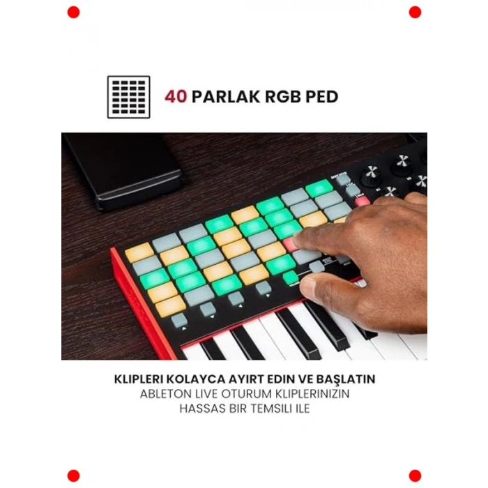 USB MIDI Klavye Kontrolcü - 37 Tuş, RGB Pedler