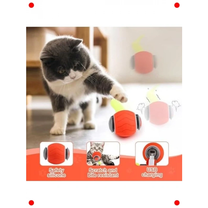 USB Şarjlı Akıllı Dönen Oyun Topu, Kedi ve Köpekler İçin
