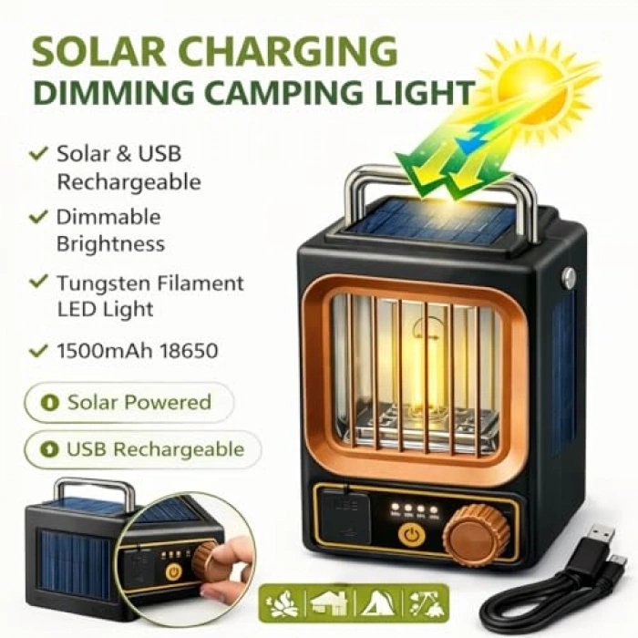 USB Şarjlı Kamp Lambası, Dimmer Ayarlı ve Taşınabilir Kullanım