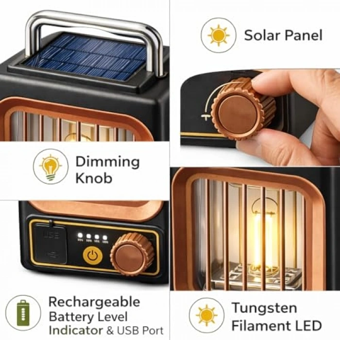 USB Şarjlı Kamp Lambası, Dimmer Ayarlı ve Taşınabilir Kullanım