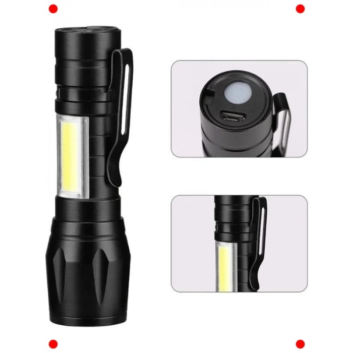 USB Şarjlı Mini LED El Feneri (3 Modlu)