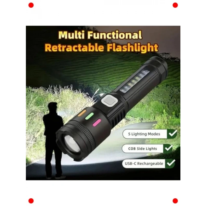 USB Şarjlı Ultra Parlak Zoomlu LED El Feneri