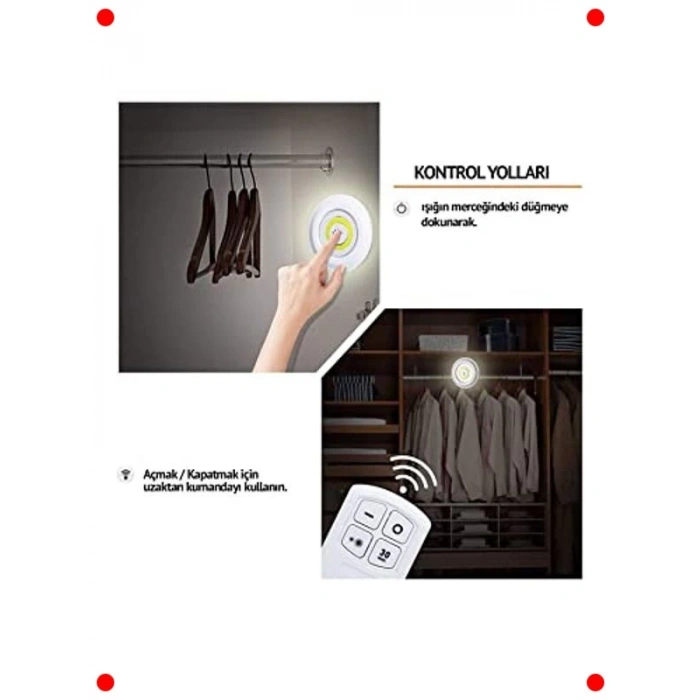 Uzaktan Kumandalı 3lü Yapışkanlı LED Spot Lamba