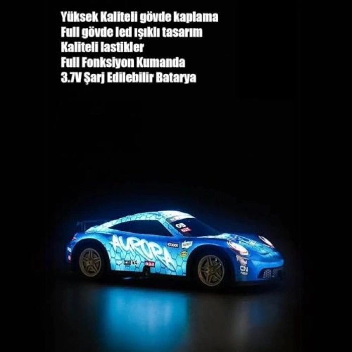 Uzaktan Kumandalı Drift Arabası, 1:22 ölçek, LED ışıklı mavi model