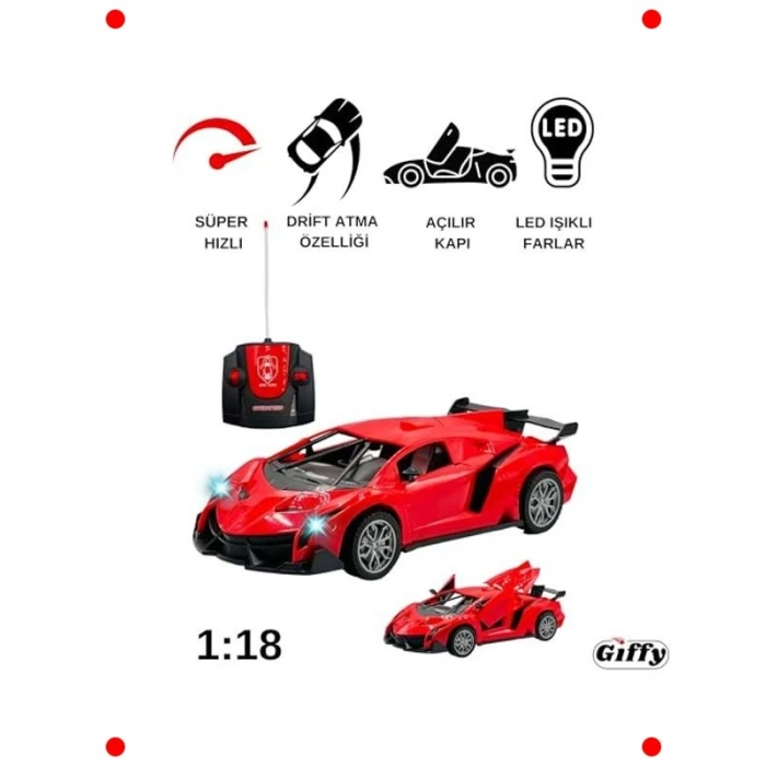 Uzaktan Kumandalı Drift Spor Araba - Kırmızı (1:18)
