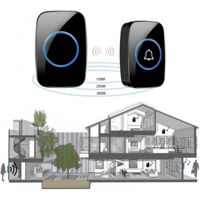 Uzaktan kumandalı LED kapı zili, 300 metre mesafe