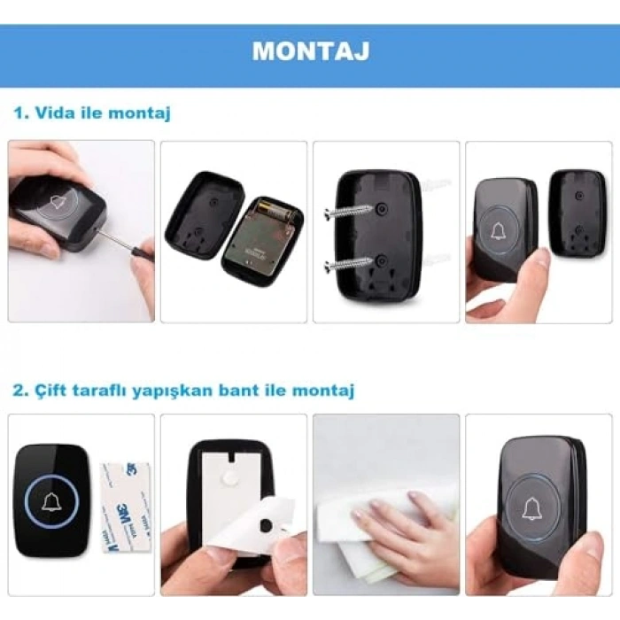 Uzaktan kumandalı LED kapı zili, 300 metre mesafe