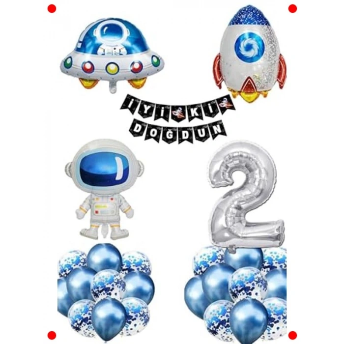 Uzay Temalı 2 Yaş Doğum Günü Balon Seti