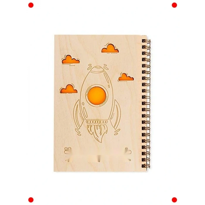 Uzay Temalı Ahşap Kapaklı Defter