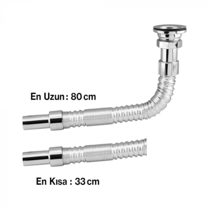 Uzun Plastik Körüklü Lavabo Sifonu, 33-80 cm Uzayabilir