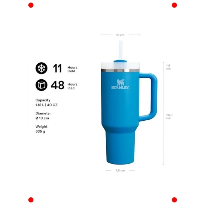 Vakumlu Yalıtımlı Bardak, 0.89 L, 9 Saat Soğuk Tutma, Mavi