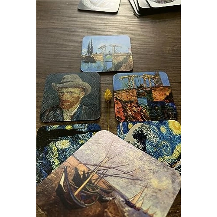 Van Gogh Temalı Ahşap Bardak Altlığı, 6lı Set ile Tasarım