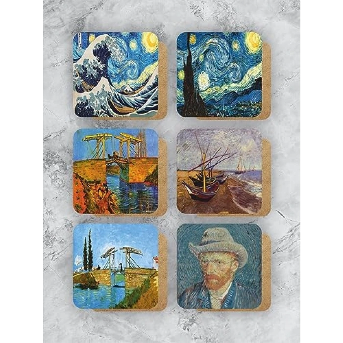 Van Gogh Temalı Ahşap Bardak Altlığı, 6lı Set ile Tasarım