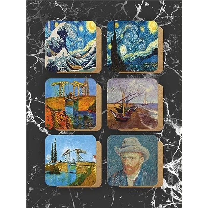 Van Gogh Temalı Ahşap Bardak Altlığı, 6lı Set ile Tasarım