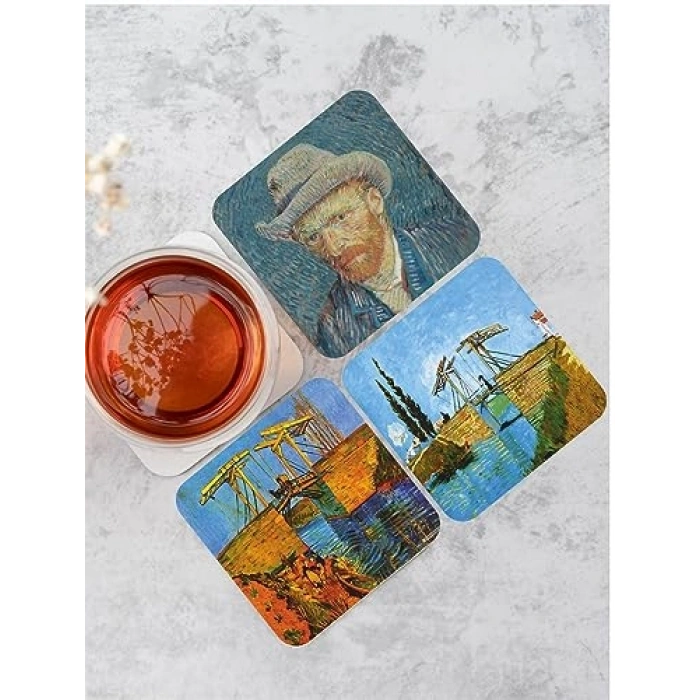 Van Gogh Temalı Ahşap Bardak Altlığı, 6lı Set ile Tasarım