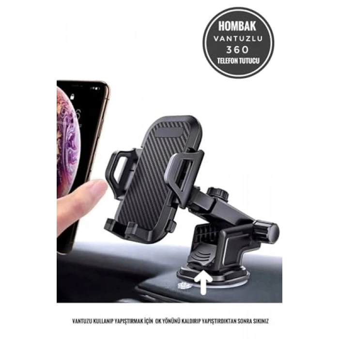 Vantuzlu Araç Telefon Tutucu, 360° Ayarlanabilir
