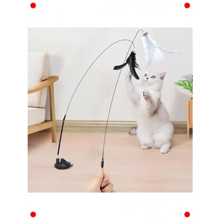 Vantuzlu Tüylü Zilli Olta Kedi Oyuncağı