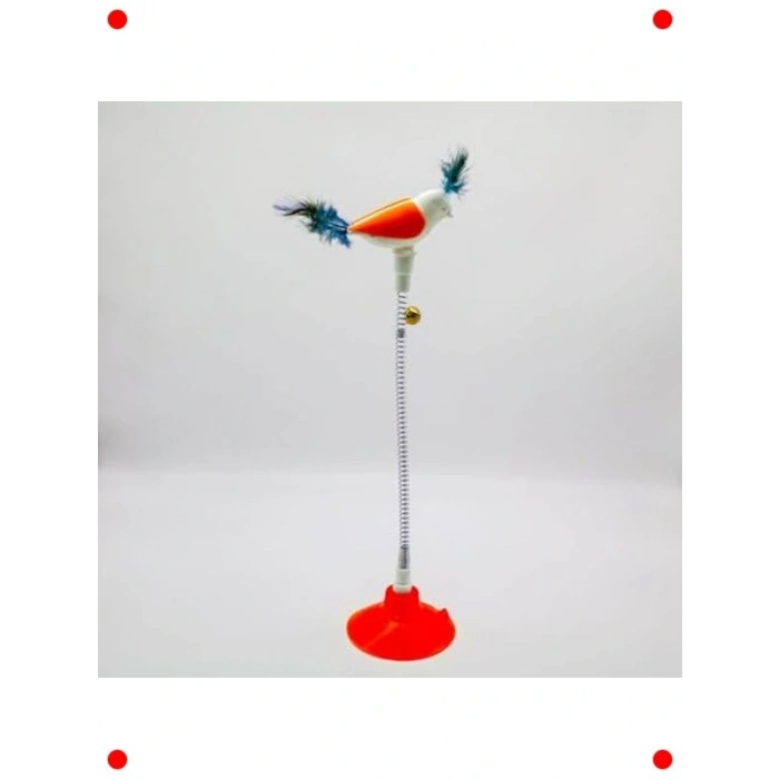 Vantuzlu Yaylı Kuş Kedi Oyuncağı, Turuncu