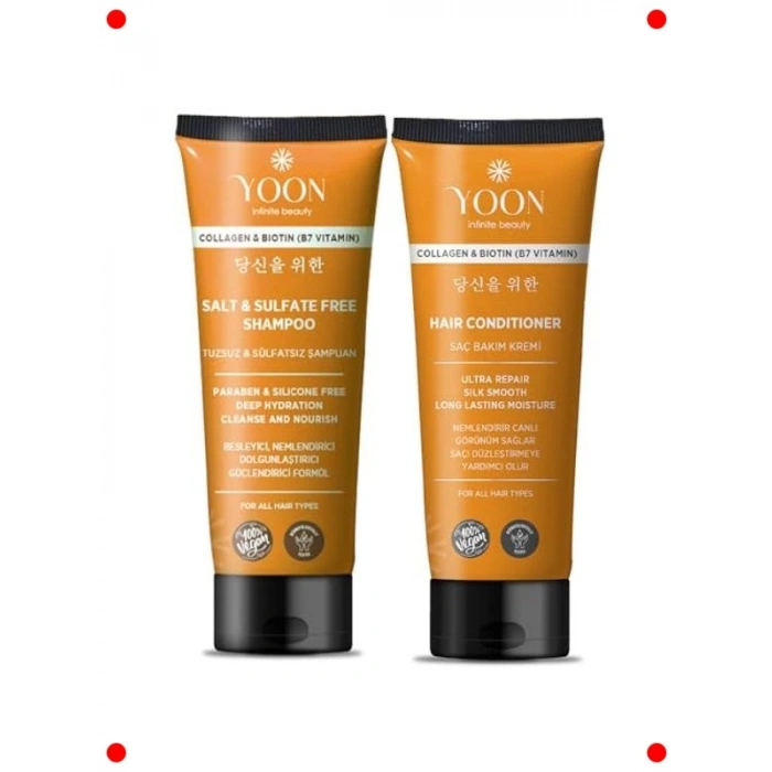Vegan Tuzsuz Şampuan & Saç Kremi Seti - Kolajen Biotin