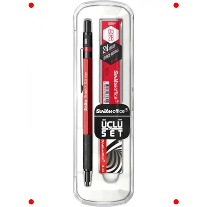 Versatil Kalem Seti 0.5 mm – Kırmızı, Silgi, Min.