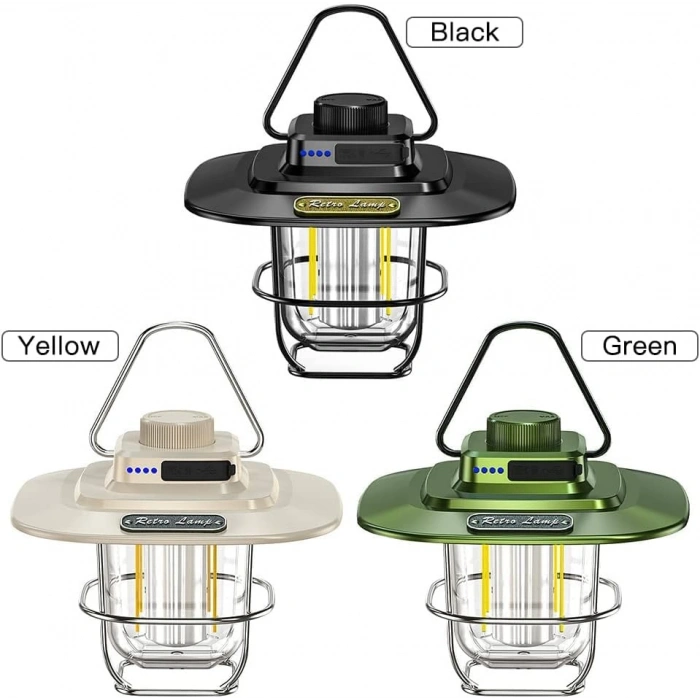 Vintage LED Kamp Lambası, Su Geçirmez Yapı ile 5000 mAh Kapasite