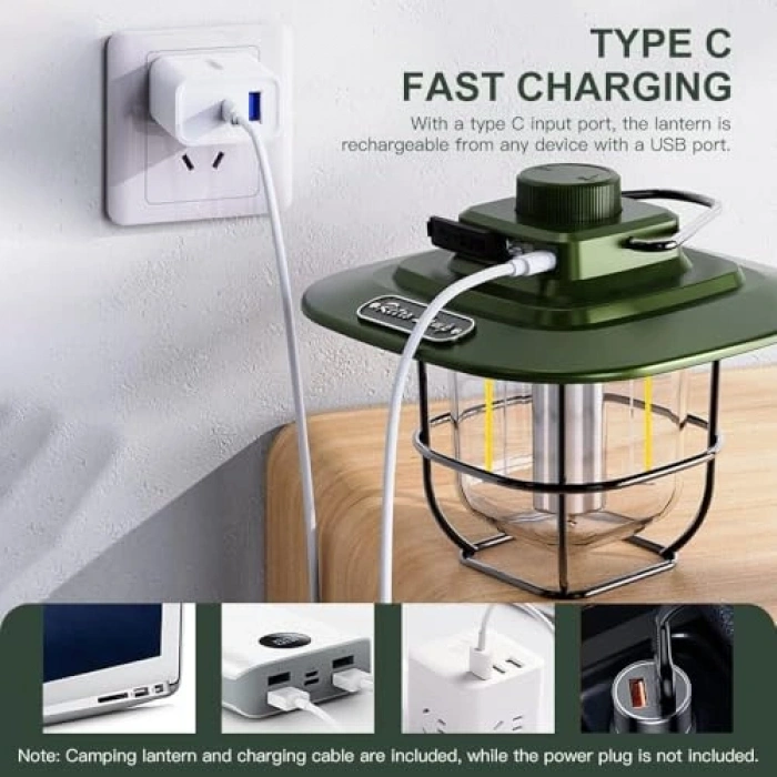 Vintage LED Kamp Lambası, Su Geçirmez Yapı ile 5000 mAh Kapasite