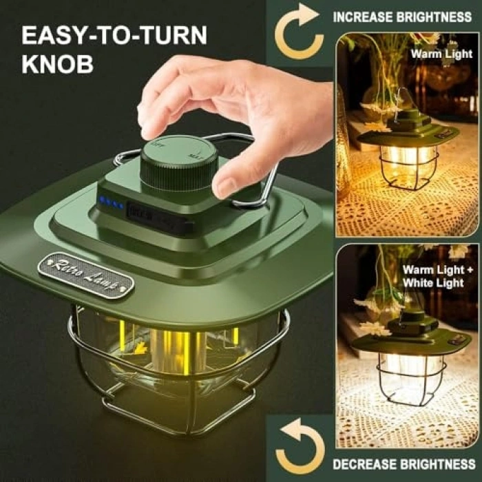 Vintage LED Kamp Lambası, Su Geçirmez Yapı ile 5000 mAh Kapasite