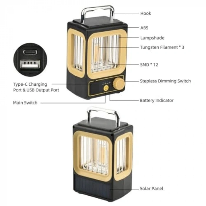 Vintage LED kamp lambası, suya dayanıklı