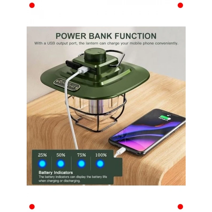 Vintage Tarzda Şarj Edilebilir LED Kamp Feneri 5000 mAh