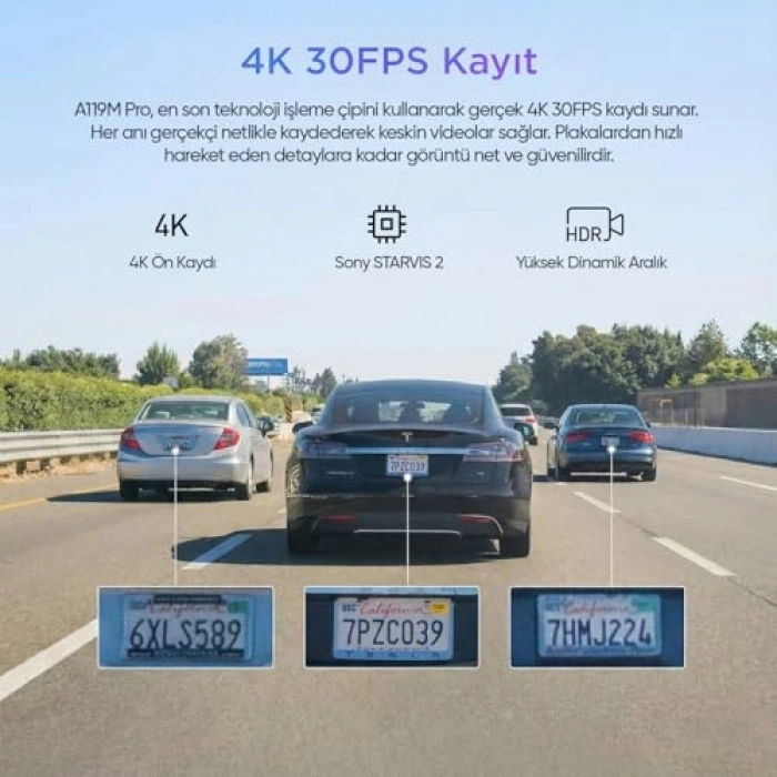 VIOFO A119M  4K HDR Sony VIS 2 Sensörlü Wi-Fi 6 GPSli Araç Kamerası