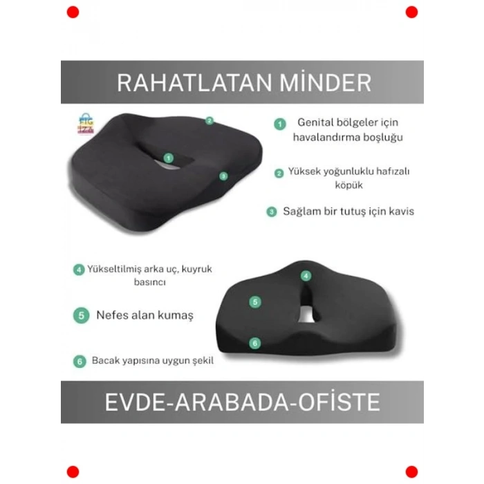 Visco Ortopedik Rahatlatıcı Oturma Minderi - Siyah