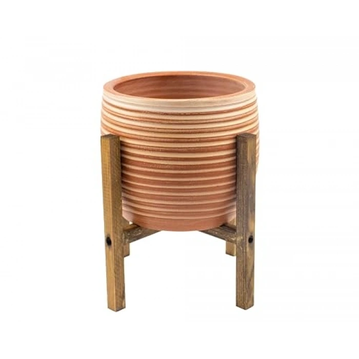 Yan Çizgi Desenli Saksı, 4 Ayaklı Tasarım, 19 cm