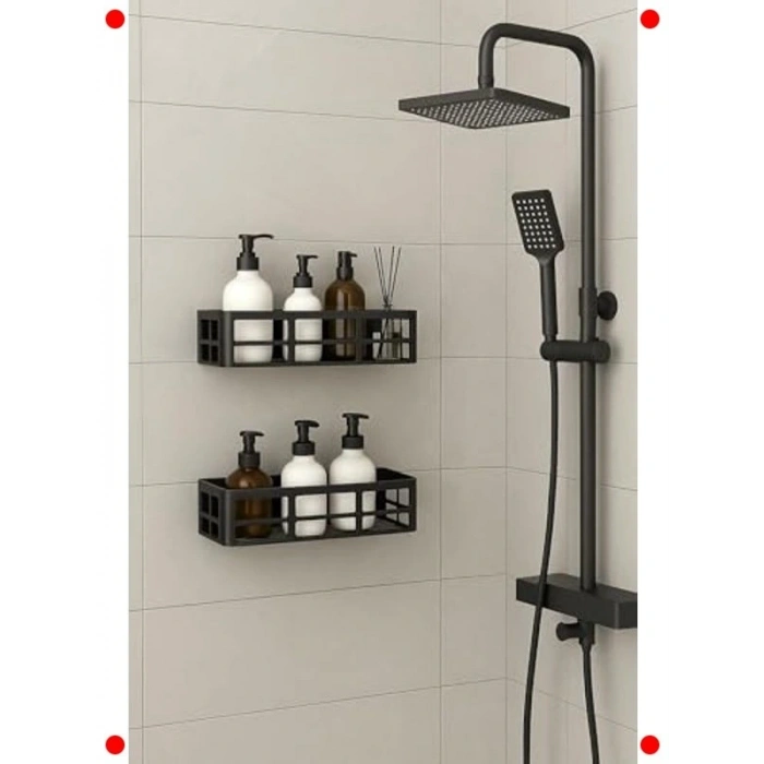 Yapışkanlı 2li Paslanmaz  Rafı Seti