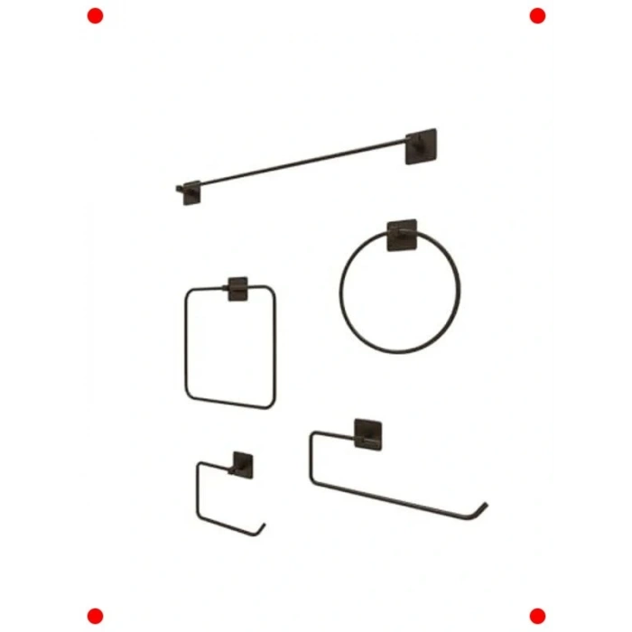 Yapışkanlı Banyo Aksesuar Seti - Kare Siyah 5li