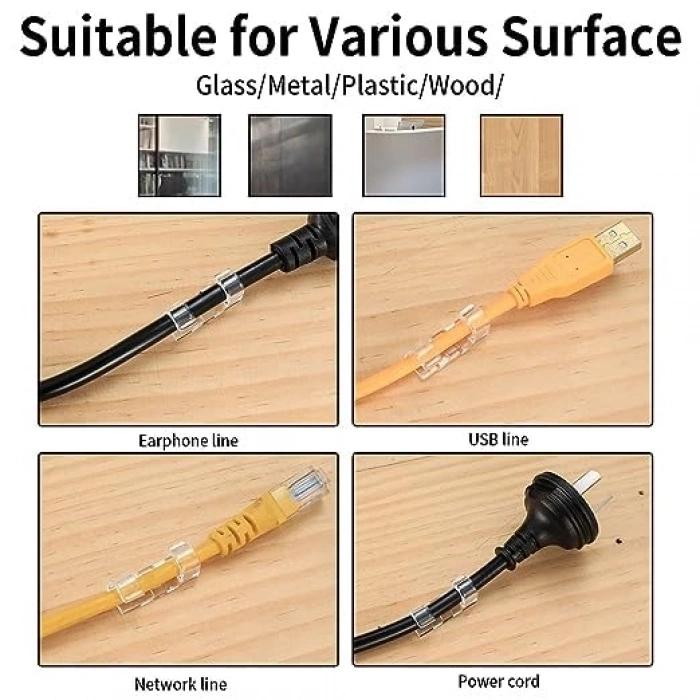 Yapışkanlı Kablo Sabitleyici Klips, 20 Adet Set