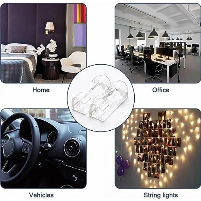 Yapışkanlı Kablo Sabitleyici Klips, 20 Adet Set