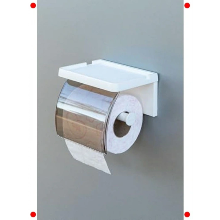 Yapışkanlı Kapaklı Tuvalet Kağıdı Askısı, Beyaz