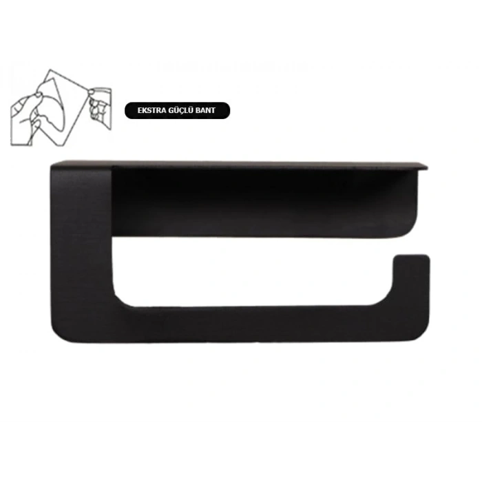 Yapışkanlı Telefon Raflı Tuvalet Kağıtlığı - Mat Siyah